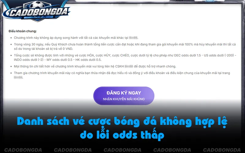 Vé cược có tỷ lệ odds tối thiểu dưới quy định sẽ bị loại khỏi doanh số